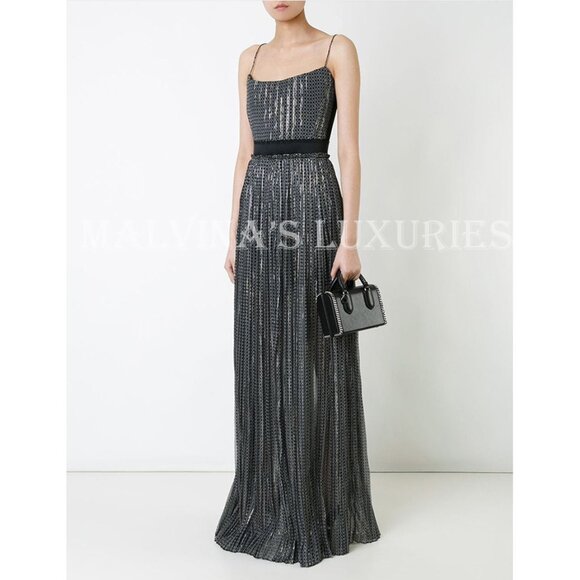 STELLA MCCARTNEY DRESS ALEXIS GOWN STAR PRINT METALLIC SILK